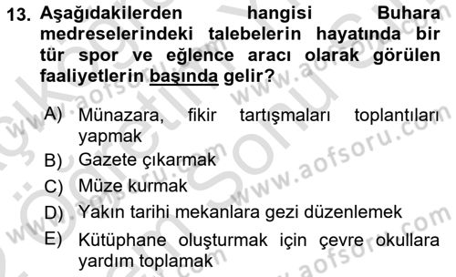 XIX. Yüzyıl Türk Dünyası Dersi 2021 - 2022 Yılı (Final) Dönem Sonu Sınav Soruları 13. Soru