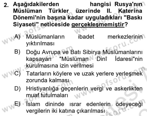 XIX. Yüzyıl Türk Dünyası Dersi 2021 - 2022 Yılı (Final) Dönem Sonu Sınav Soruları 2. Soru