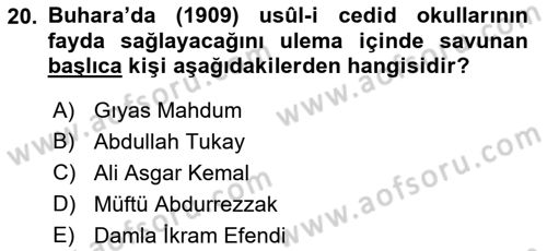 XIX. Yüzyıl Türk Dünyası Dersi 2021 - 2022 Yılı (Final) Dönem Sonu Sınav Soruları 20. Soru