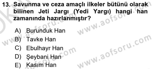 XIX. Yüzyıl Türk Dünyası Dersi 2022 - 2023 Yılı Yaz Okulu Sınav Soruları 13. Soru