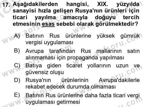 XIX. Yüzyıl Türk Dünyası Dersi 2022 - 2023 Yılı Yaz Okulu Sınav Soruları 17. Soru