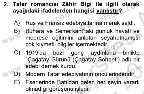 XIX. Yüzyıl Türk Dünyası Dersi 2022 - 2023 Yılı Yaz Okulu Sınav Soruları 2. Soru