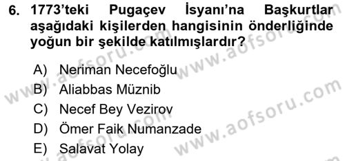 XIX. Yüzyıl Türk Dünyası Dersi 2022 - 2023 Yılı Yaz Okulu Sınav Soruları 6. Soru
