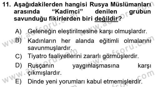 XIX. Yüzyıl Türk Dünyası Dersi 2023 - 2024 Yılı (Vize) Ara Sınav Soruları 11. Soru