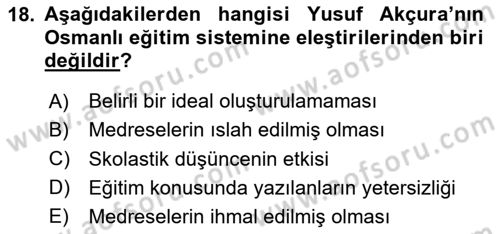 XIX. Yüzyıl Türk Dünyası Dersi 2023 - 2024 Yılı (Vize) Ara Sınav Soruları 18. Soru