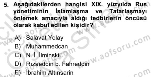 XIX. Yüzyıl Türk Dünyası Dersi 2023 - 2024 Yılı (Vize) Ara Sınav Soruları 5. Soru