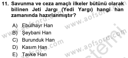 XIX. Yüzyıl Türk Dünyası Dersi 2023 - 2024 Yılı (Final) Dönem Sonu Sınav Soruları 11. Soru