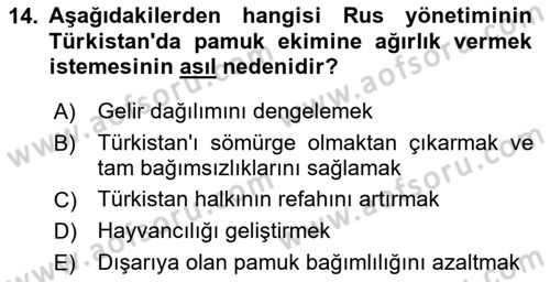 XIX. Yüzyıl Türk Dünyası Dersi 2023 - 2024 Yılı (Final) Dönem Sonu Sınav Soruları 14. Soru