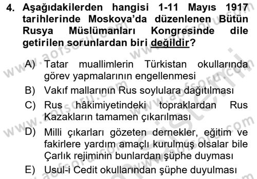 XIX. Yüzyıl Türk Dünyası Dersi 2023 - 2024 Yılı (Final) Dönem Sonu Sınav Soruları 4. Soru