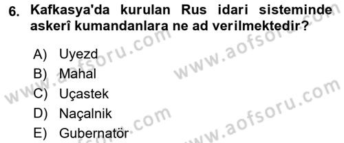 XIX. Yüzyıl Türk Dünyası Dersi 2023 - 2024 Yılı (Final) Dönem Sonu Sınav Soruları 6. Soru