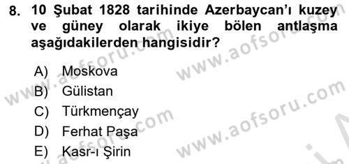 XIX. Yüzyıl Türk Dünyası Dersi 2023 - 2024 Yılı (Final) Dönem Sonu Sınav Soruları 8. Soru