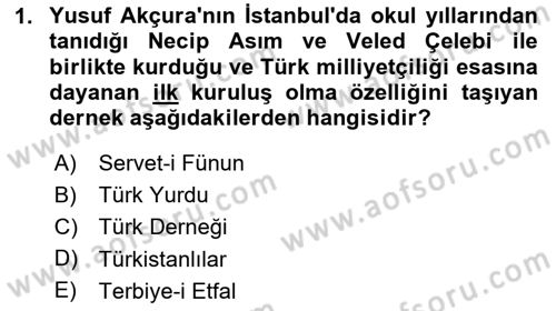 XIX. Yüzyıl Türk Dünyası Dersi Dönem Sonu Sınavı Deneme Sınav Soruları 1. Soru