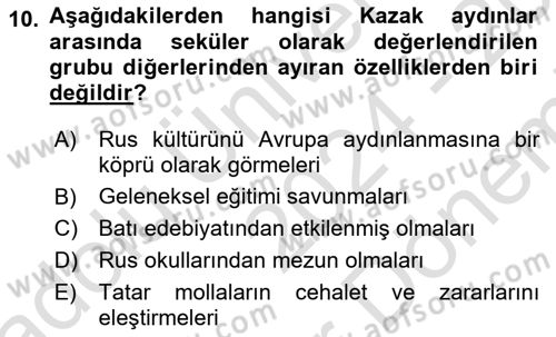 XIX. Yüzyıl Türk Dünyası Dersi 2024 - 2025 Yılı (Final) Dönem Sonu Sınav Soruları 10. Soru
