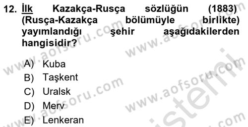 XIX. Yüzyıl Türk Dünyası Dersi Dönem Sonu Sınavı Deneme Sınav Soruları 12. Soru