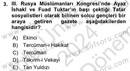 XIX. Yüzyıl Türk Dünyası Dersi 2024 - 2025 Yılı (Final) Dönem Sonu Sınav Soruları 3. Soru