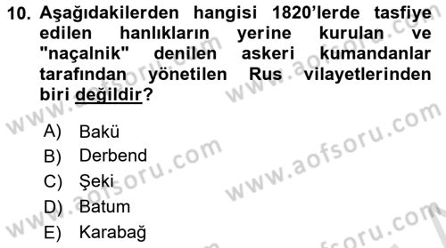 XIX. Yüzyıl Türk Dünyası Dersi 2024 - 2025 Yılı Yaz Okulu Sınav Soruları 10. Soru