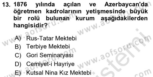 XIX. Yüzyıl Türk Dünyası Dersi 2024 - 2025 Yılı Yaz Okulu Sınav Soruları 13. Soru