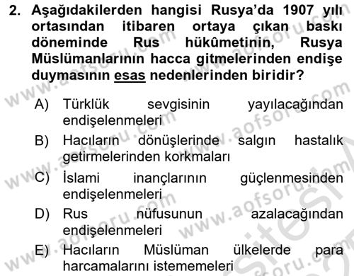XIX. Yüzyıl Türk Dünyası Dersi 2024 - 2025 Yılı Yaz Okulu Sınav Soruları 2. Soru
