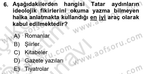 XIX. Yüzyıl Türk Dünyası Dersi 2024 - 2025 Yılı Yaz Okulu Sınav Soruları 6. Soru