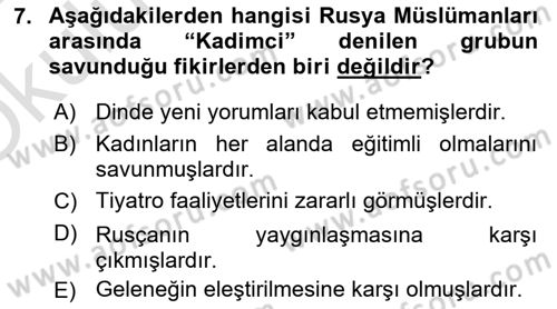XIX. Yüzyıl Türk Dünyası Dersi 2024 - 2025 Yılı Yaz Okulu Sınav Soruları 7. Soru