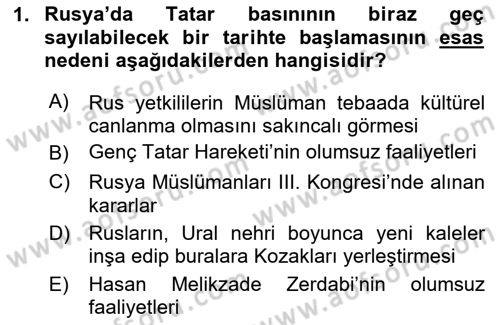 XIX. Yüzyıl Türk Dünyası Dersi 2025 - 2026 Yılı (Vize) Ara Sınav Soruları 1. Soru