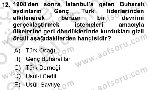 XIX. Yüzyıl Türk Dünyası Dersi 2025 - 2026 Yılı (Vize) Ara Sınav Soruları 12. Soru