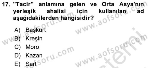 XIX. Yüzyıl Türk Dünyası Dersi 2025 - 2026 Yılı (Vize) Ara Sınav Soruları 17. Soru