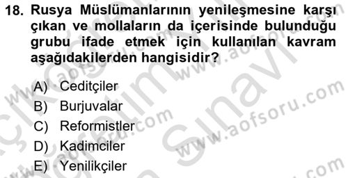 XIX. Yüzyıl Türk Dünyası Dersi 2025 - 2026 Yılı (Vize) Ara Sınav Soruları 18. Soru