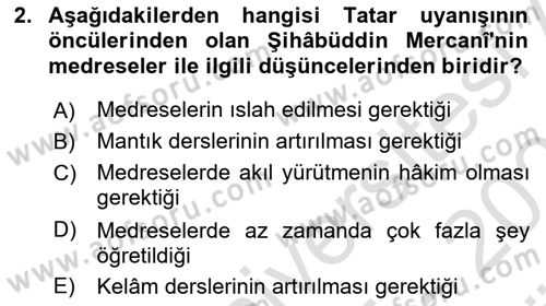 XIX. Yüzyıl Türk Dünyası Dersi 2025 - 2026 Yılı (Vize) Ara Sınav Soruları 2. Soru
