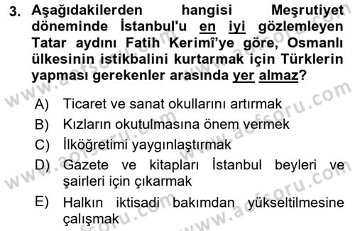 XIX. Yüzyıl Türk Dünyası Dersi 2025 - 2026 Yılı (Vize) Ara Sınav Soruları 3. Soru