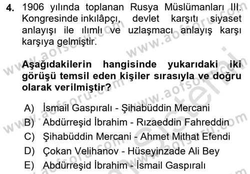 XIX. Yüzyıl Türk Dünyası Dersi 2025 - 2026 Yılı (Vize) Ara Sınav Soruları 4. Soru