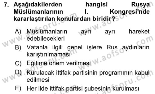 XIX. Yüzyıl Türk Dünyası Dersi 2025 - 2026 Yılı (Vize) Ara Sınav Soruları 7. Soru
