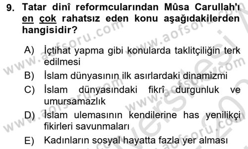 XIX. Yüzyıl Türk Dünyası Dersi 2025 - 2026 Yılı (Vize) Ara Sınav Soruları 9. Soru