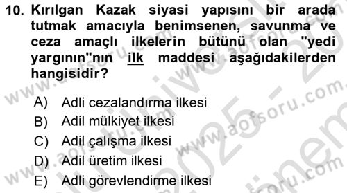 XIX. Yüzyıl Türk Dünyası Dersi 2025 - 2026 Yılı (Final) Dönem Sonu Sınav Soruları 10. Soru