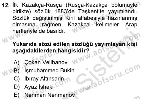 XIX. Yüzyıl Türk Dünyası Dersi 2025 - 2026 Yılı (Final) Dönem Sonu Sınav Soruları 12. Soru