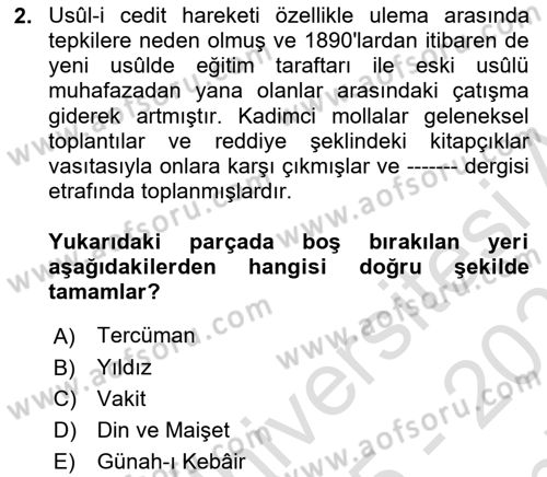XIX. Yüzyıl Türk Dünyası Dersi 2025 - 2026 Yılı (Final) Dönem Sonu Sınav Soruları 2. Soru