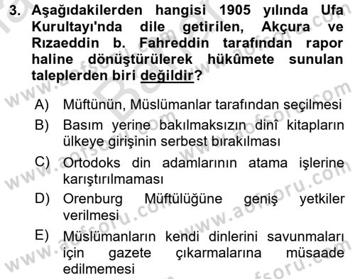 XIX. Yüzyıl Türk Dünyası Dersi 2025 - 2026 Yılı (Final) Dönem Sonu Sınav Soruları 3. Soru