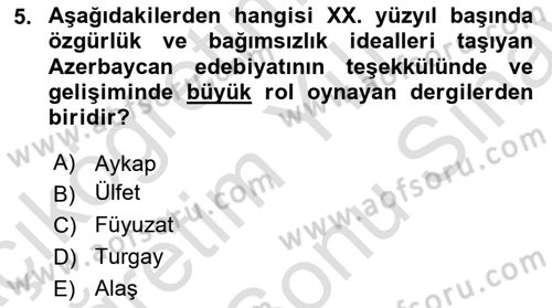 XIX. Yüzyıl Türk Dünyası Dersi 2025 - 2026 Yılı (Final) Dönem Sonu Sınav Soruları 5. Soru