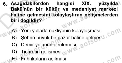 XIX. Yüzyıl Türk Dünyası Dersi 2025 - 2026 Yılı (Final) Dönem Sonu Sınav Soruları 6. Soru