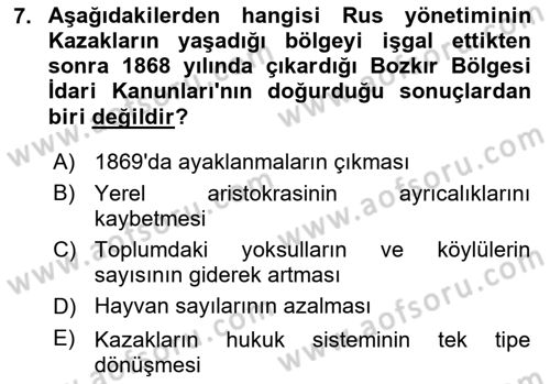 XIX. Yüzyıl Türk Dünyası Dersi 2025 - 2026 Yılı (Final) Dönem Sonu Sınav Soruları 7. Soru