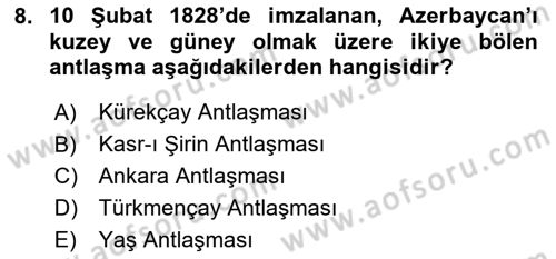 XIX. Yüzyıl Türk Dünyası Dersi 2025 - 2026 Yılı (Final) Dönem Sonu Sınav Soruları 8. Soru