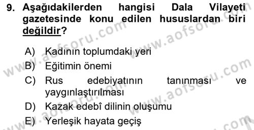 XIX. Yüzyıl Türk Dünyası Dersi 2025 - 2026 Yılı (Final) Dönem Sonu Sınav Soruları 9. Soru