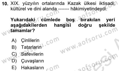 XIX. Yüzyıl Türk Dünyası Dersi 2025 - 2026 Yılı Yaz Okulu Sınav Soruları 10. Soru