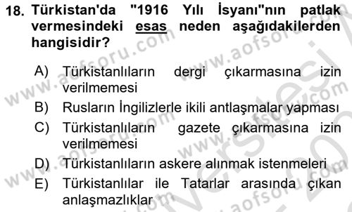 XIX. Yüzyıl Türk Dünyası Dersi 2025 - 2026 Yılı Yaz Okulu Sınav Soruları 18. Soru