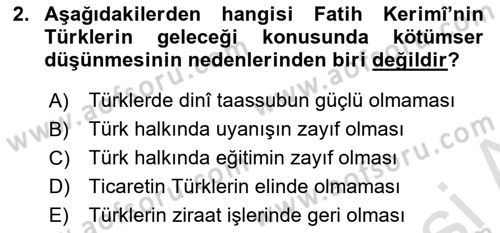 XIX. Yüzyıl Türk Dünyası Dersi 2025 - 2026 Yılı Yaz Okulu Sınav Soruları 2. Soru