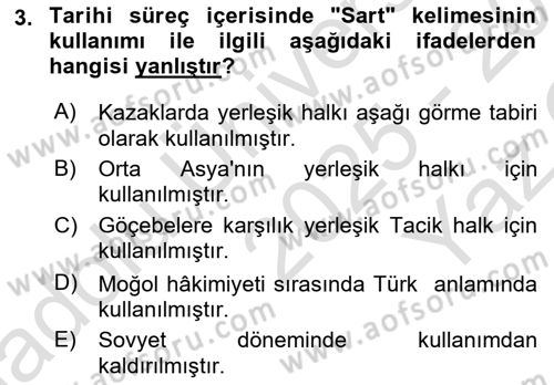 XIX. Yüzyıl Türk Dünyası Dersi 2025 - 2026 Yılı Yaz Okulu Sınav Soruları 3. Soru