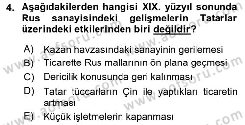XIX. Yüzyıl Türk Dünyası Dersi 2025 - 2026 Yılı Yaz Okulu Sınav Soruları 4. Soru