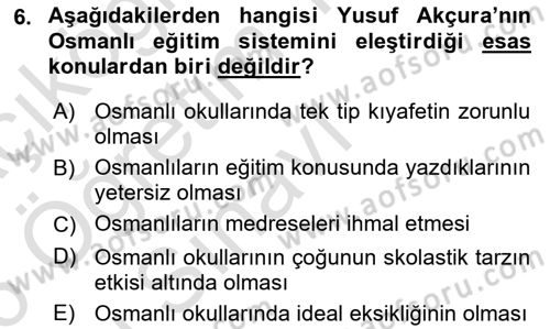 XIX. Yüzyıl Türk Dünyası Dersi 2025 - 2026 Yılı Yaz Okulu Sınav Soruları 6. Soru