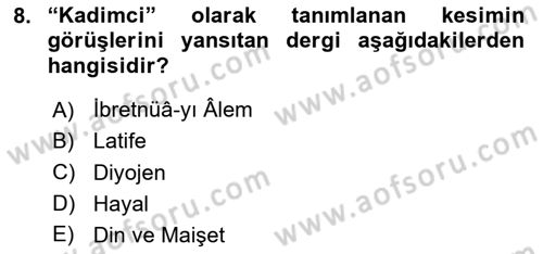 XIX. Yüzyıl Türk Dünyası Dersi 2025 - 2026 Yılı Yaz Okulu Sınav Soruları 8. Soru