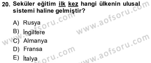 Osmanlı Devleti Yenileşme Hareketleri (1876-1918) Dersi Ara Sınavı Deneme Sınav Soruları 20. Soru
